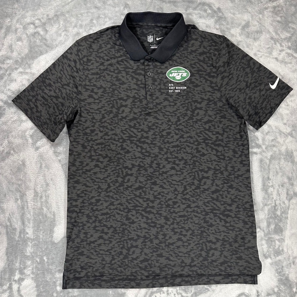 Nike New York Jets Mens Large Polo Shirt Black Gray Camo NKGJ-055Y NFL